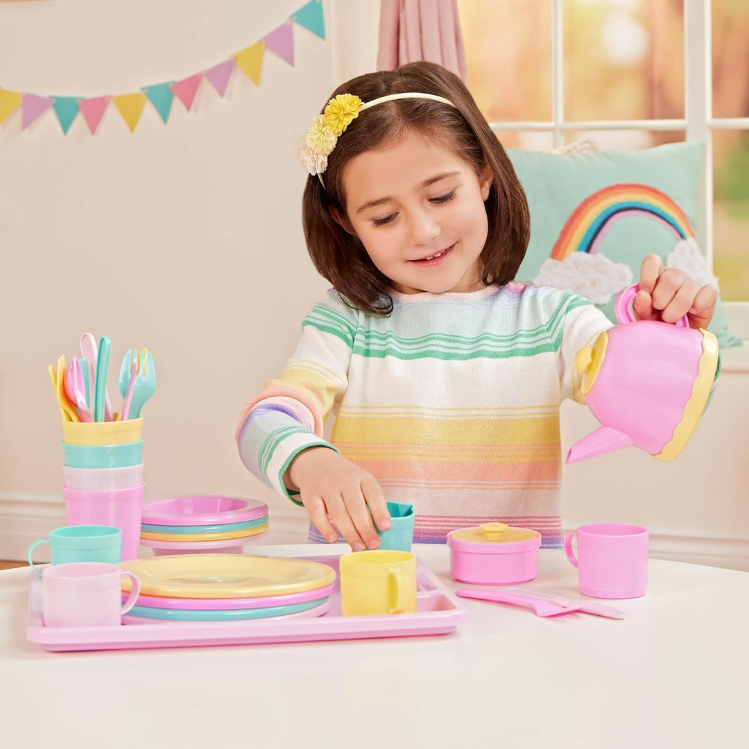 Play Circle Kinderküche Zubehör Geschirr Set und Teekanne – Kinder Kochgeschirr für Spielküche – Spi