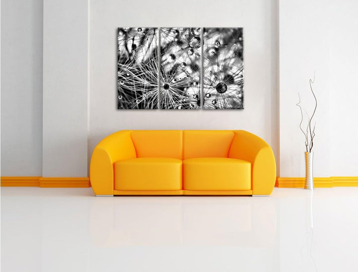 Pixxprint Monocrome, Glasperlen weisses Gras Abstrakt 3-Teiler Leinwandbild 120x80 Bild auf Leinwand