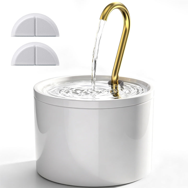 Kittyspout Katzenbrunnen Keramik Weiss, 1,2L Trinkbrunnen für Katzen mit Kupferrohr, 3 Wasserstufen,