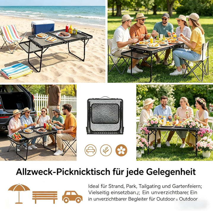 Faltbarer Campingtisch aus Aluminiumlegierung für Outdoor, Leichter Picknicktisch mit Schubladen & D