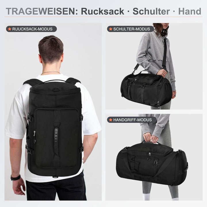 45L Sporttasche Damen Herren, Gross Reisetasche mit Schuhfach und Nassfach Travel Duffle Bag mit Ruc