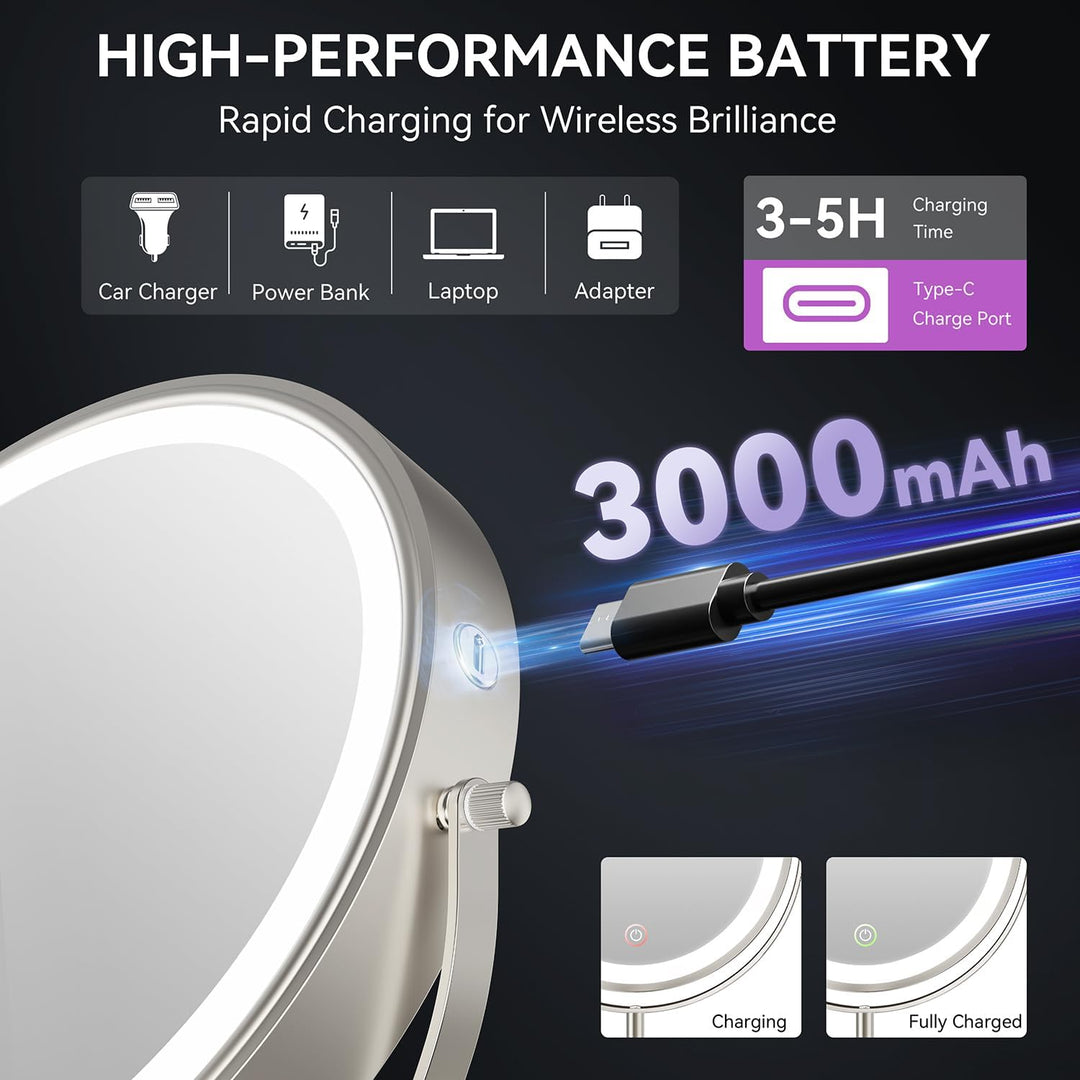 Auxmir 30X/1X Kosmetikspiegel mit Beleuchtung, 9 Zoll LED Schminkspiegel | 9 cm Höhenverstellbar, 30
