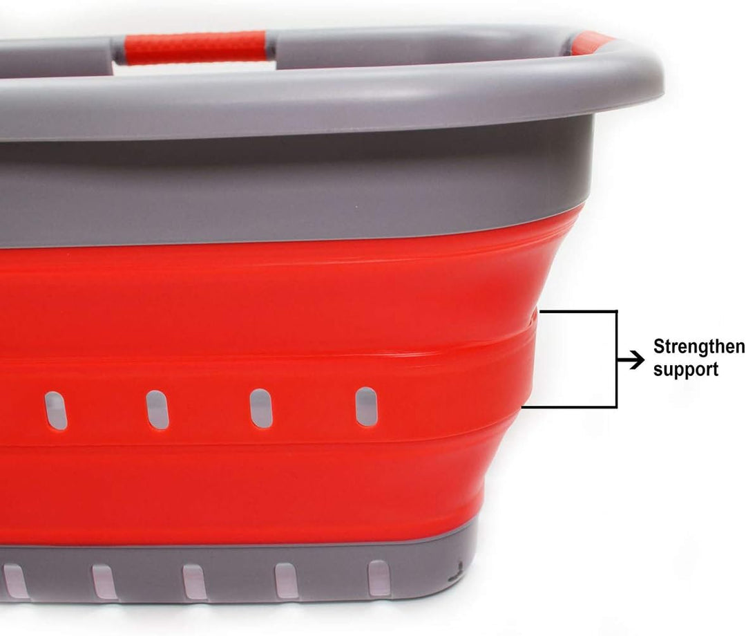 SAMMART 41L Collapsible 3 Handled Plastic Laundry Basket - Foldable Pop Up Storage Basket/Organizer