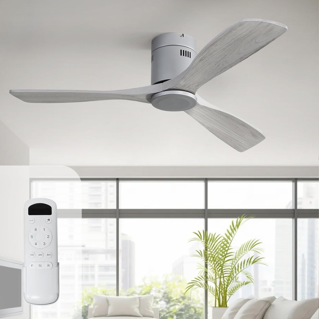 Sofucor Deckenventilator mit Fernbedienung, Deckenventilator aus Massivholz mit 3 Holzlüfterblätter,