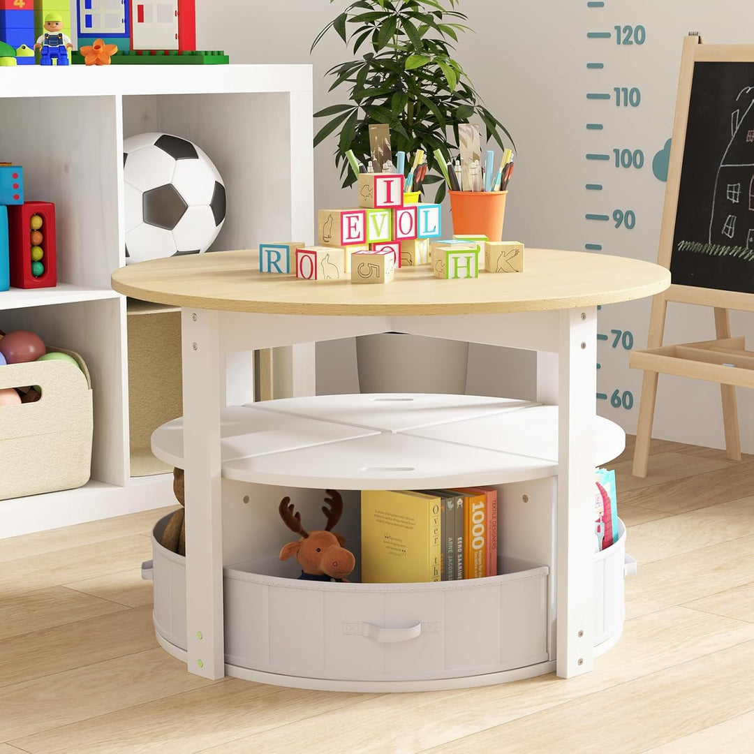 FANTASK Kindertisch mit 4 Stühlen, Kinder Tisch Stuhl Set inkl. Maltisch, 4 Stauraumhocker & 4 Stoff