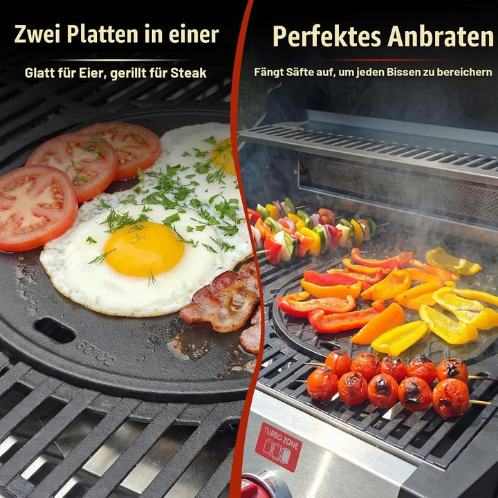 Denmay 30cm Gusseisen Grillplatte für Weber Gourmet BBQ System, Rund Gusseisen Grillpfanne Ersatztei