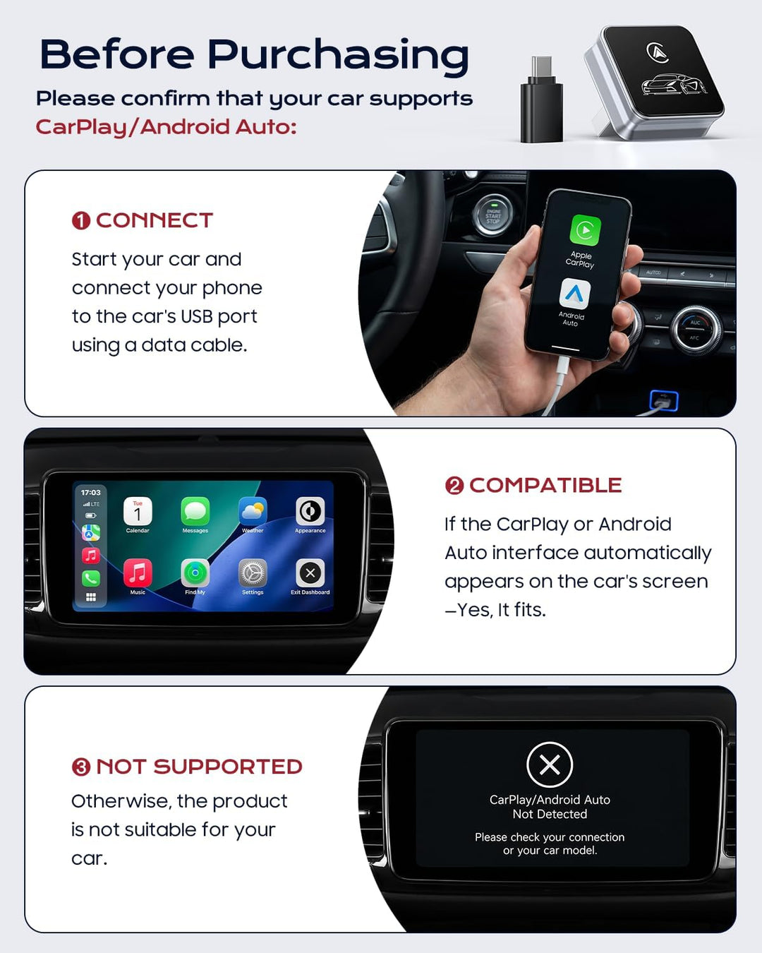 CarPlay Wireless Adapter, 2026 Upgrade entwickelt für CarPlay & Android Auto, Plug & Play, OTA-Updat