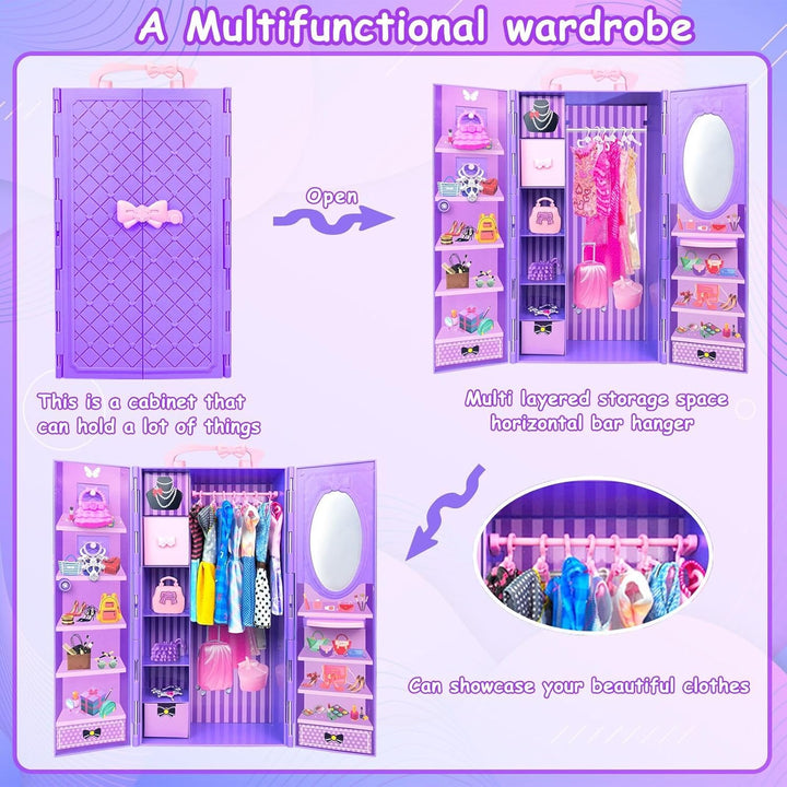 75 Kleidung Schmuck Zubehör für Puppen Kleiderschrank für 11,5 Zoll Puppen Puppenschrank Set mit 1 P