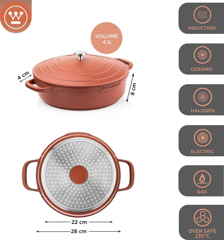 Westinghouse PERFORMANCE SERIES Schmorpfanne Hoher Rand - 28cm Servierpfanne Induktion - Pfanne mit