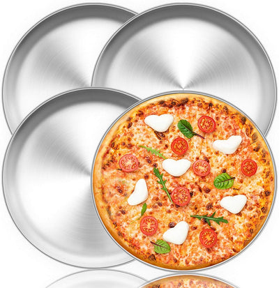 TEAMFAR Pizzablech, Rund Pizzaform Pizzapfannen 4er-Set aus Edelstahl, ∅ 29 cm Pizza Backblech zum B