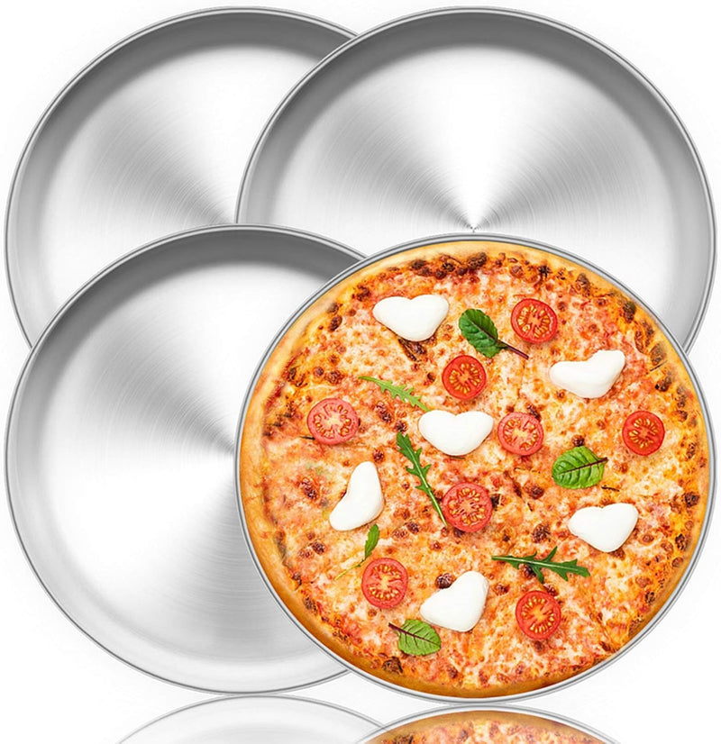 TEAMFAR Pizzablech, Rund Pizzaform Pizzapfannen 4er-Set aus Edelstahl, ∅ 29 cm Pizza Backblech zum B