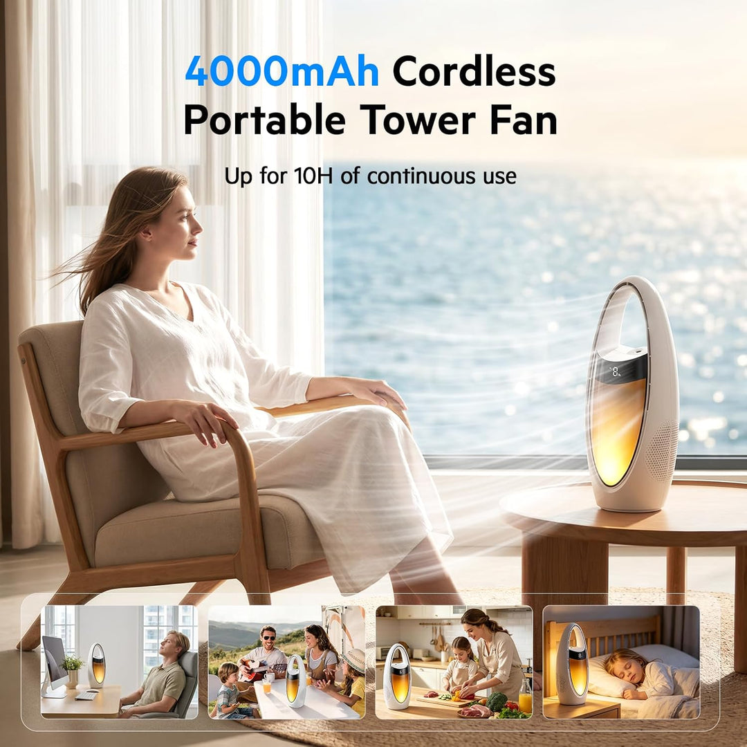 Rotorloser Ttischventilator Akku mit Wasserkühlung, Tragbarer Sicherheit Turmventilator mit LED Nach
