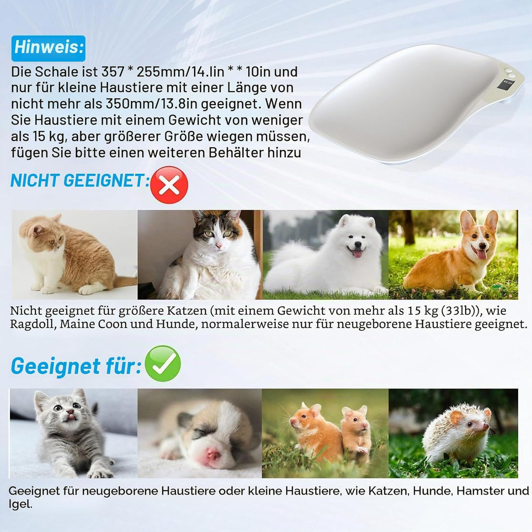 Tierwaage für Kleine Tiere, Kleine Digitalwaage Haustierwaage, Hundewaage 15Kg (±1gram), LCD Digital