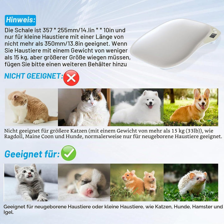 Tierwaage für Kleine Tiere, Kleine Digitalwaage Haustierwaage, Hundewaage 15Kg (±1gram), LCD Digital