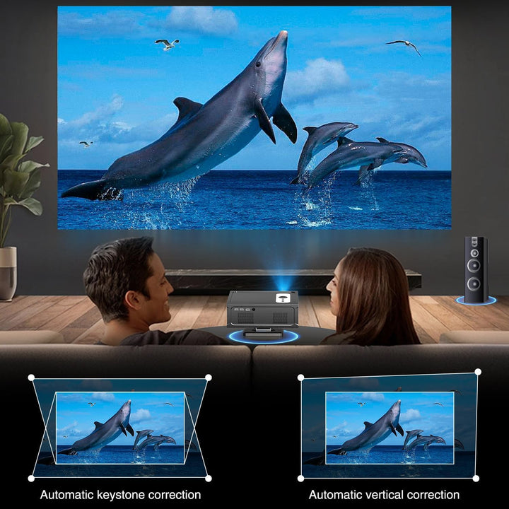 Smart Beamer Full HD 1080P Unterstützt 4K, Projektor 4K mit WiFi 6 BT 5.0 und 360° Abnehmbarer Ständ