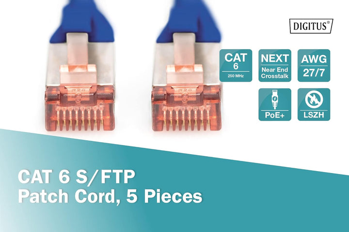 DIGITUS LAN Kabel Cat 6 - 10m - 5 Stück - RJ45 Netzwerkkabel - S/FTP Geschirmt - Kompatibel zu Cat 6