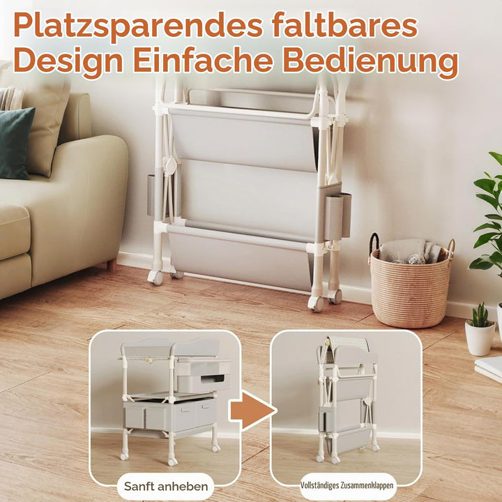 Tragbarkeit Klappbarer Wickeltisch, Multifunktionaler Baby Wickelkommode mit Schubladen, Höhenverste