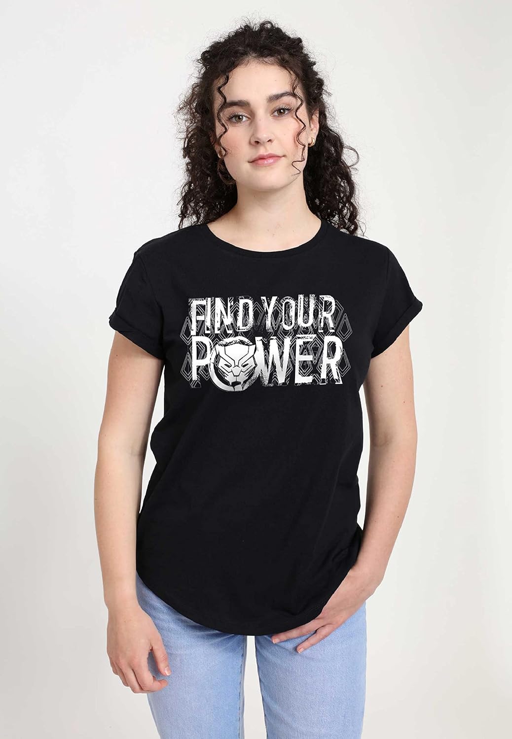 Marvel Avengers - Panther Power Women's Rolled-sleeve Black M