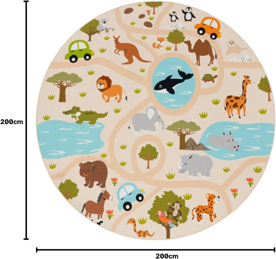 TT Home Kinderteppich Babyzimmer Teppich Kinderzimmer rutschfest Tiere Weltkarte Autos, Farbe:Grün G