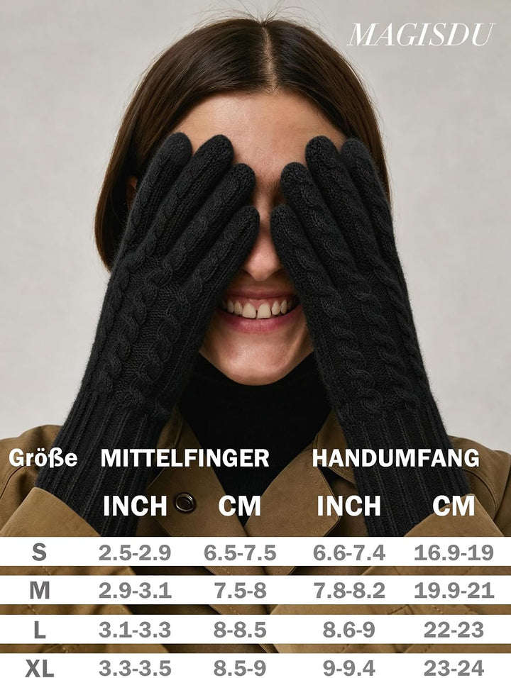 Alpaka Handschuhe Damen Winterhandschuhe Touchscreen Warm L Schwarz, L Schwarz
