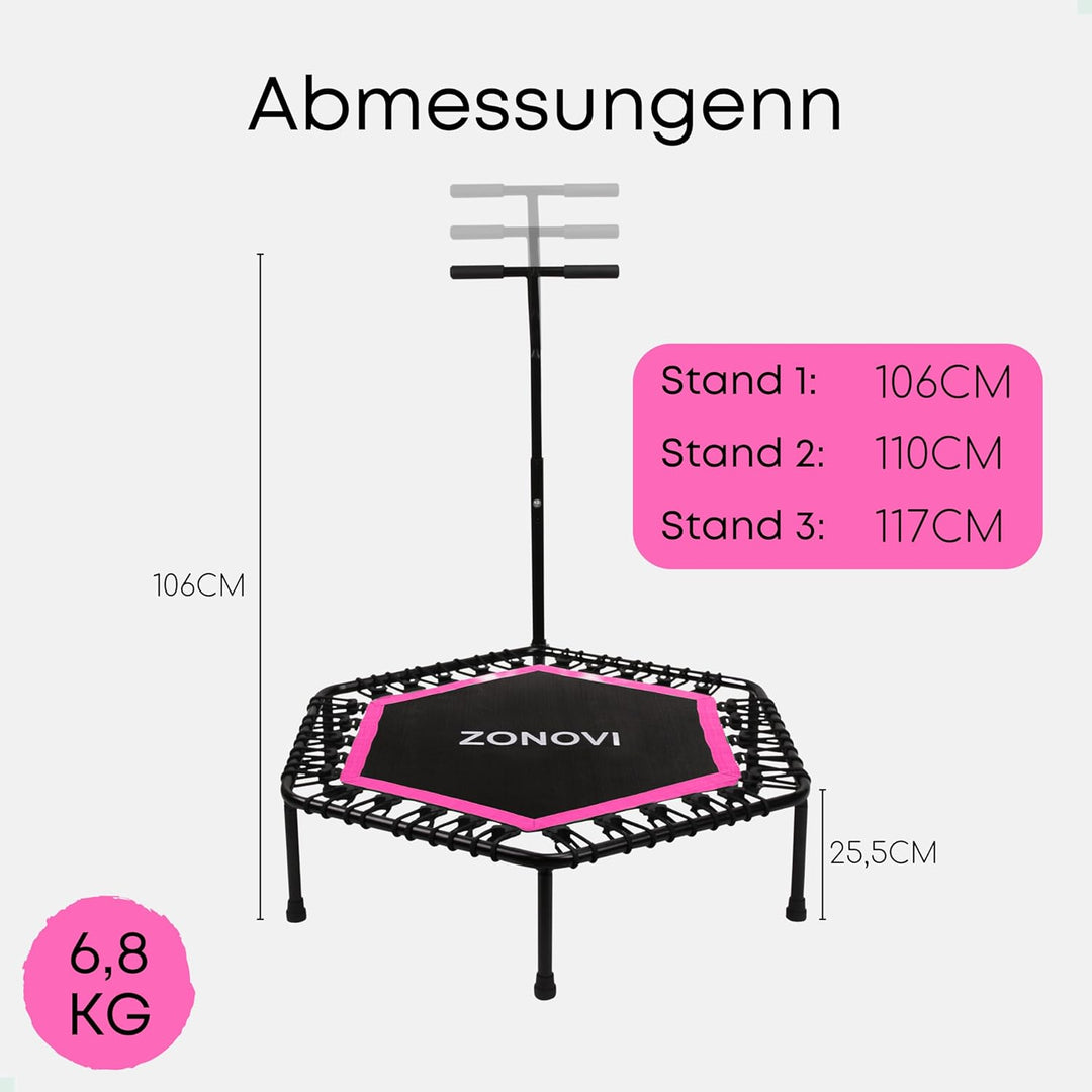 Fitness-Trampolin - 250 Kilo - Mini Trampolin - Schwarz - Pink - 106 cm - 42 Zoll