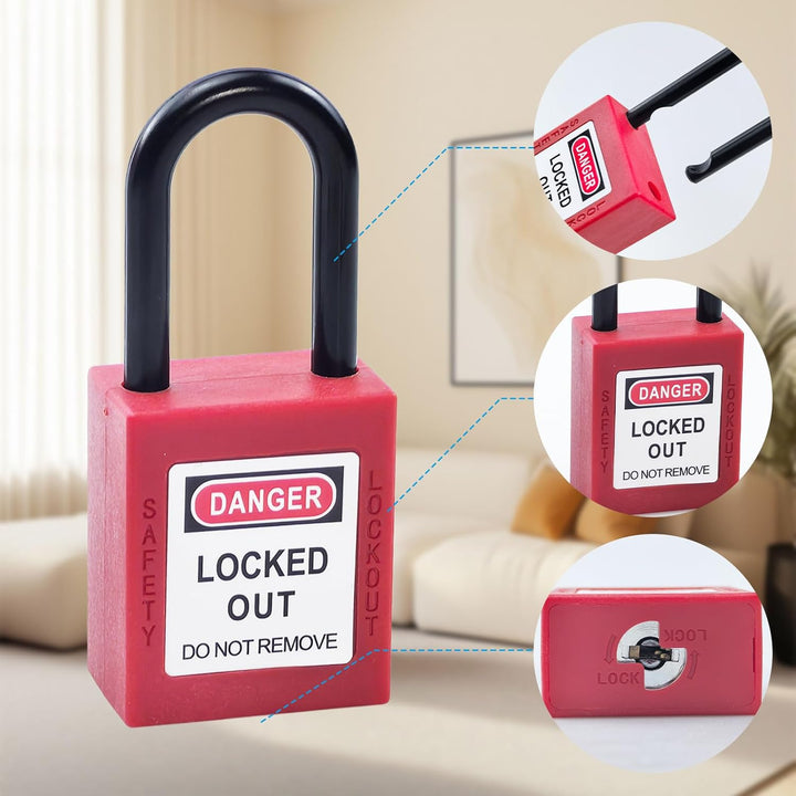 10 Stück Lockout Vorhängeschloss, 38mm Nylon-Sicherheits-Vorhängeschloss mit Schlüssel, Lockout-Schl