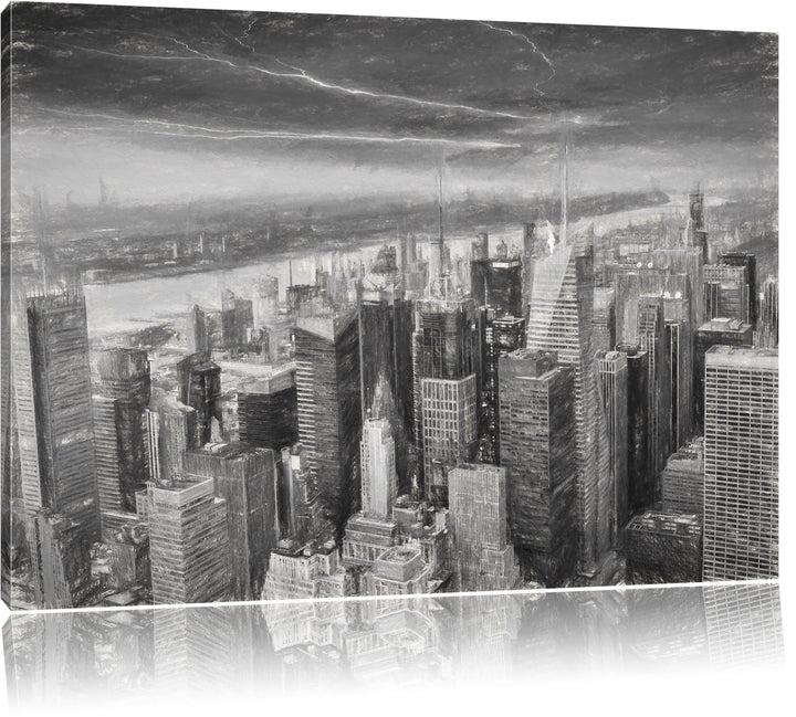 Pixxprint Skyline New York als Leinwandbild/Grösse: 100x70 / Wandbild/Kunstdruck/fertig bespannt, 10