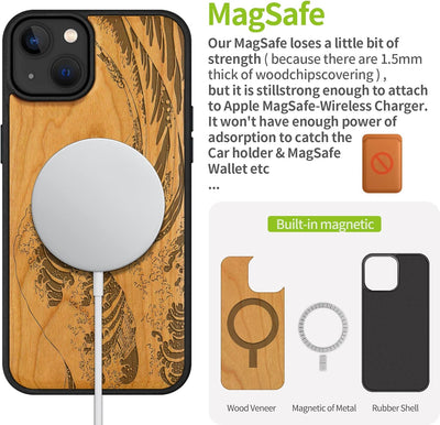 Carveit Handyhülle für iPhone 14 Plus Cover Kompatibel mit Magsafe [Holz und TPU Silikon Hybrid hüll