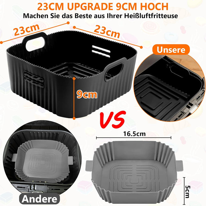 23CM Silikonform für Heissluftfritteuse, 2PCS Airfryer Zubehör XXL Silikon Backform für COSORI 6,4L,