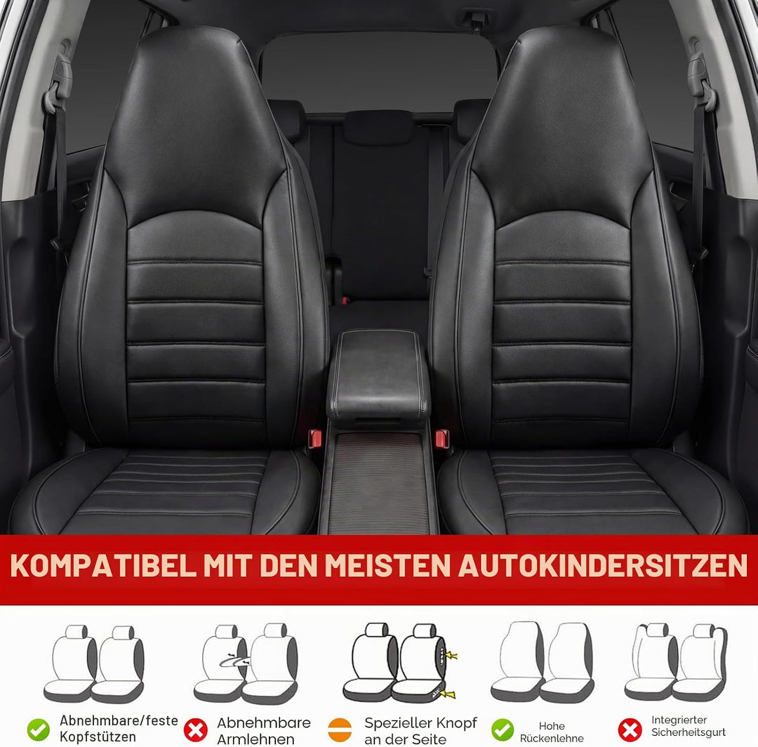 AUTOYOUTH Universal Vordersitzbezüge, wasserdicht, PU-Leder, Schwarz, Airbag-kompatibel, Paar, für S