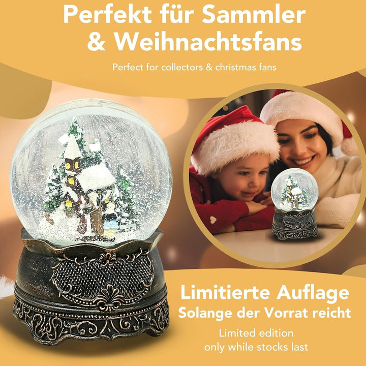Weihnachts-Schneekugel mit Musik | Nostalgischer Weihnachtsspaziergang | Sockel Nostalgie Kupfer ant