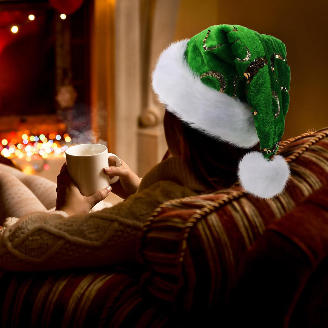 CITÉTOILE Erwachsener Weihnachtsmütze, Blattmuster mit Silberstickerei, Lange Pelz Krempe und Pelz B