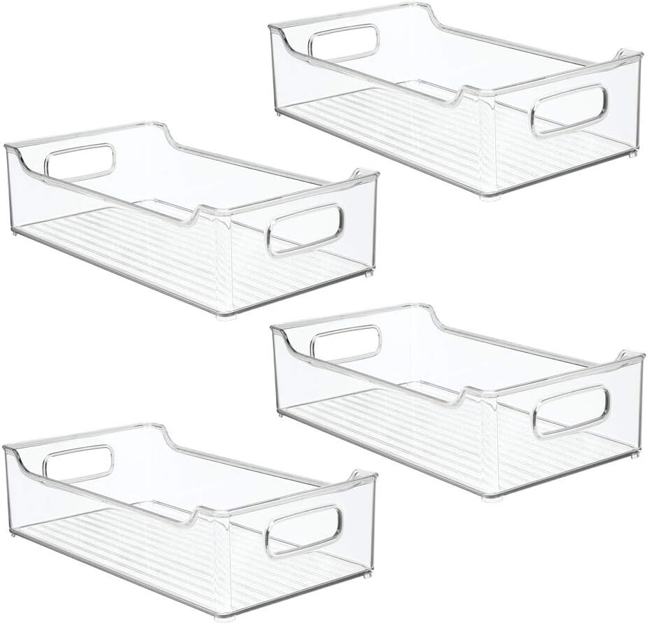 mDesign 4er-Set Ablagebox mit integrierten Griffen – transparente Aufbewahrungsbox mit ansprechendem