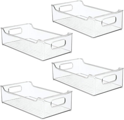 mDesign 4er-Set Ablagebox mit integrierten Griffen – transparente Aufbewahrungsbox mit ansprechendem