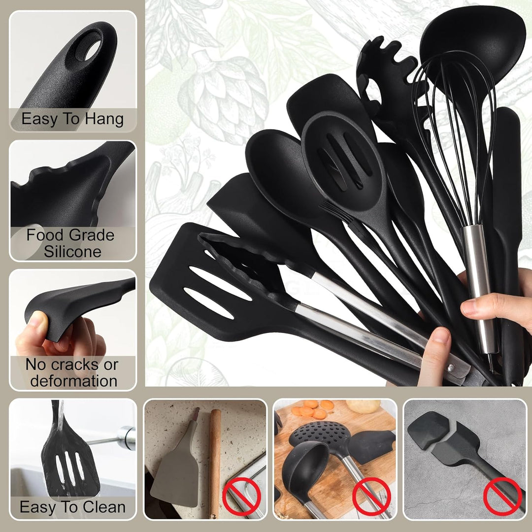 13 Stücke Küchen Kochutensilien Set, Silikon Küchenhelfer Set mit Utensilienhalter, Hitzebeständiger