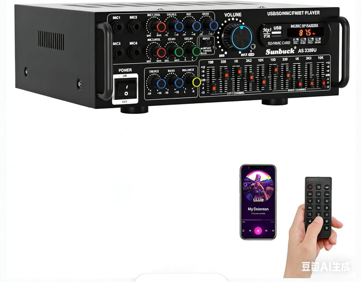 Areyourshop Hifi Verstärker Stereo pa endstufe mit Bluetooth 5.0 2000W Audio Receiver Karaoke FM USB
