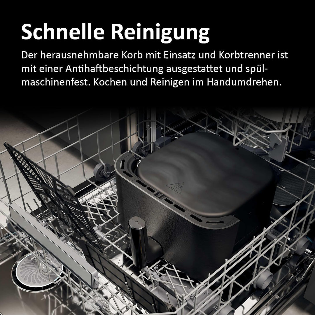 Haier Heissluftfritteuse 7L mit 360° Glas-Sichtfenster I 8-in-1: Frittieren, Grillen, Braten, Backen