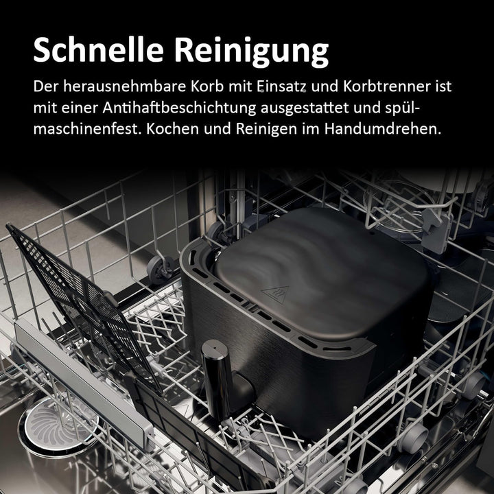 Haier Heissluftfritteuse 7L mit 360° Glas-Sichtfenster I 8-in-1: Frittieren, Grillen, Braten, Backen