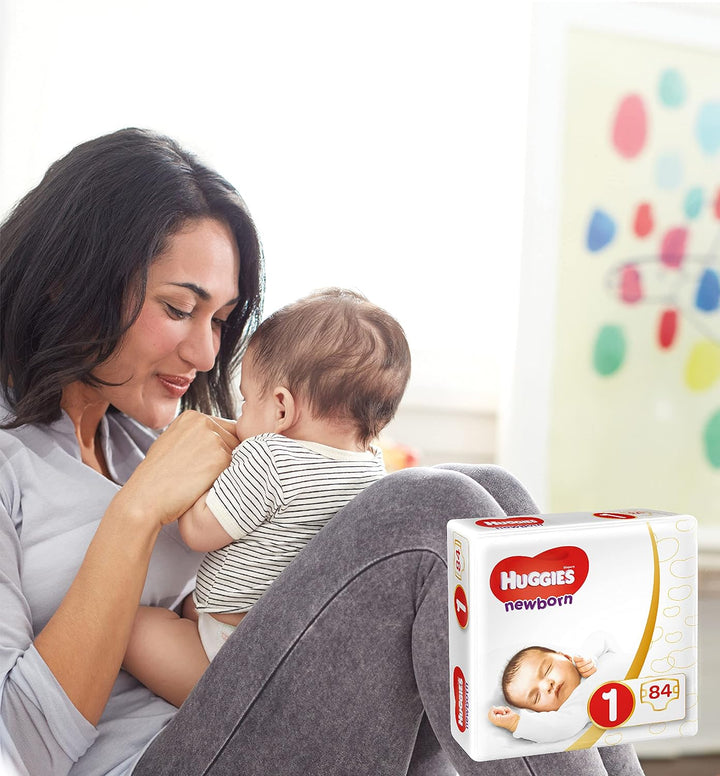 Huggies Newborn Baby Windeln Grösse 1, 2 bis 5 kg, Für Neugeborene, Mit Nässeindikator, 84 Windeln,
