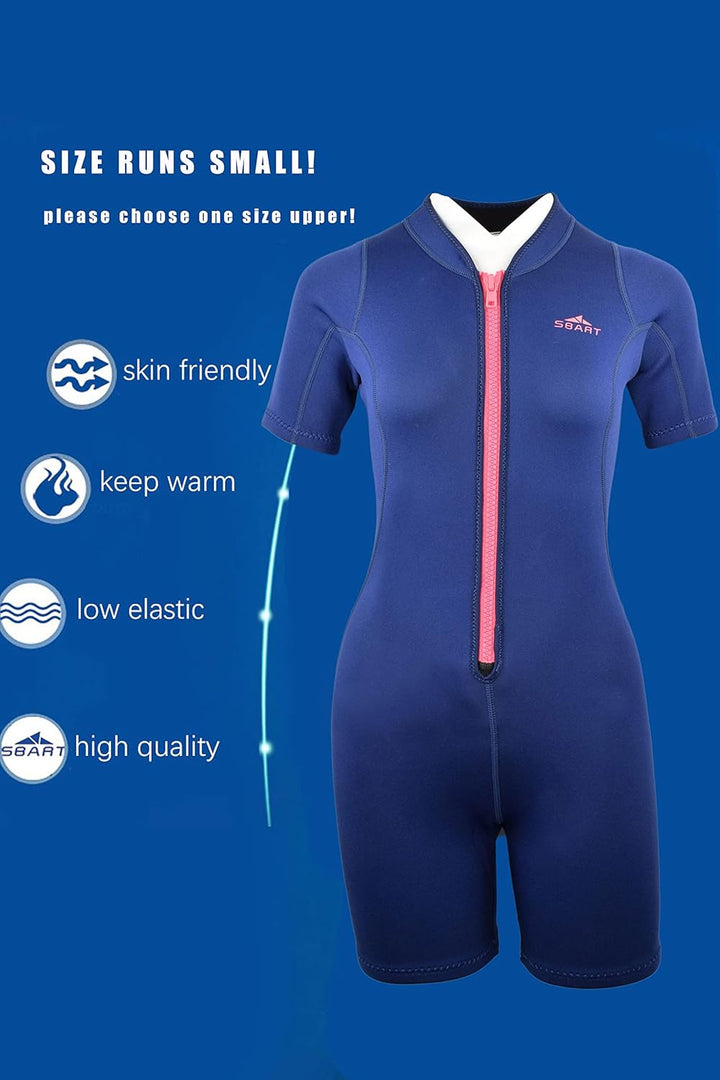 Damen Herren 2mm Neoprenanzug Tauchanzug Einteilig Shorty Kurzarm Badeanzug One Piece Wetsuit 080, L