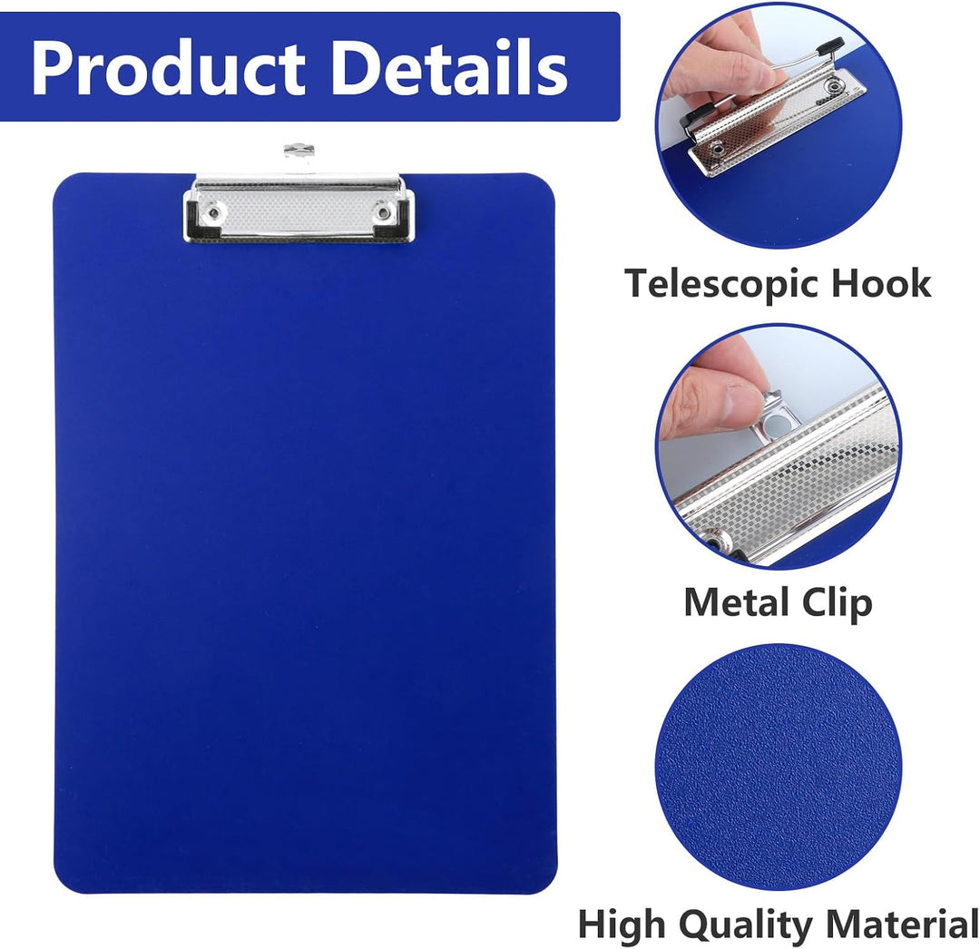 10 Stück Klemmbrett A4, Kunststoff Klemmbretter A4 in Dunkelblau 312 x 223 mm, Flache Clipboard mit