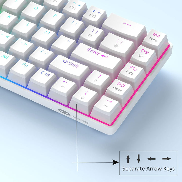 MageGee Tragbare 60% mechanische Gaming-Tastatur, roter Schalter, PBT Pudding-Tastenkappen, RGB-Hint