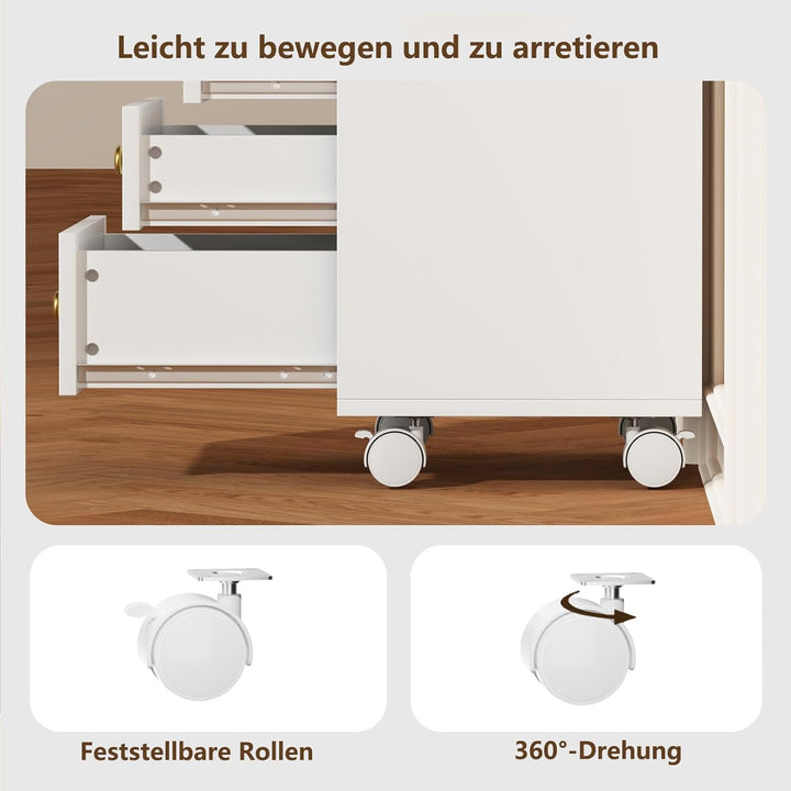 JanlyHome Rollcontainer mit 4 Schubladen, Mobiler Aktenschrank mit Rädern, Druckerständer, Aktenschr