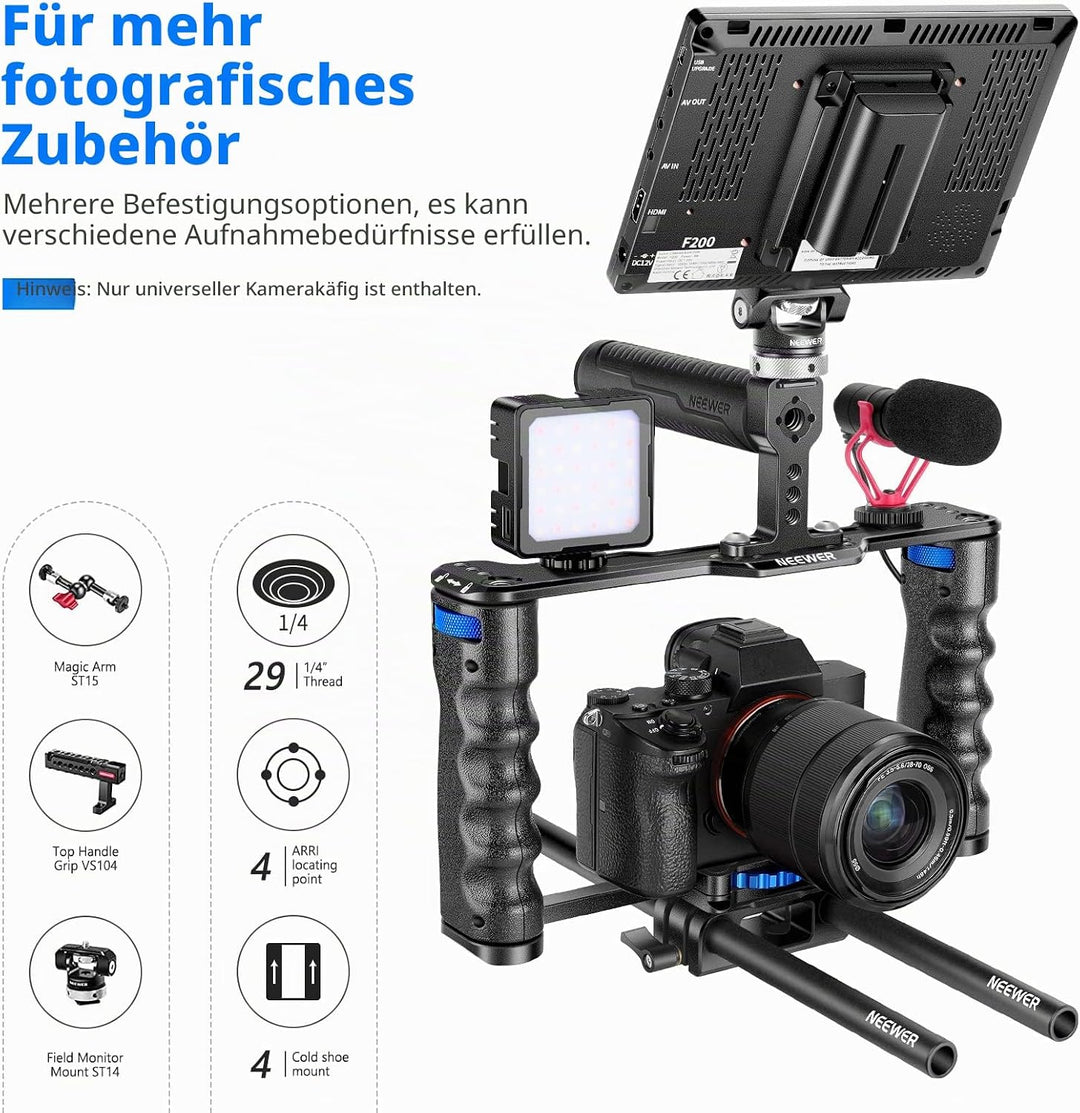 NEEWER Montageset für Videokamera, Aluminiumlegierung, mit Zwei oberen Griffen, 15 mm, kompatibel mi