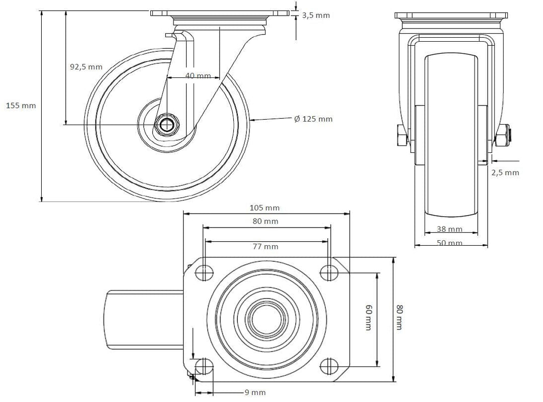 der ROLLENDE SHOP - Rollensatz - 2 Lenkrollen mit Feststeller und 2 Lenkrollen 125 mm Elastik "Blue