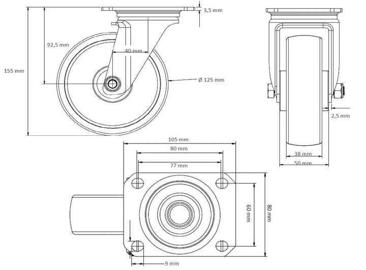 der ROLLENDE SHOP - Rollensatz - 2 Lenkrollen mit Feststeller und 2 Lenkrollen 125 mm Elastik "Blue