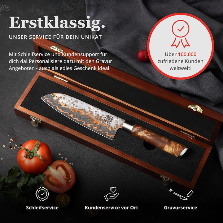 zayiko MysticMagma Damastmesser Santoku I Chefmesser mit 17,5 cm Klinge gefertigt aus 67 Lagen Damas