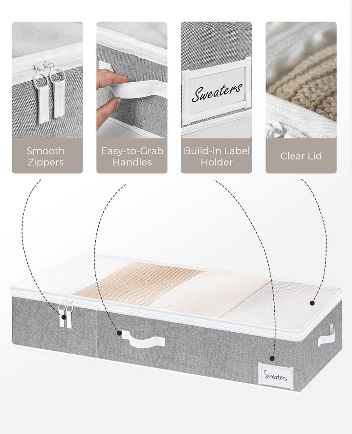 StorageWorks Unterbett Aufbewahrungsbox mit Deckel, Stoff Unterbettkommode mit Griffen, faltbare Unt
