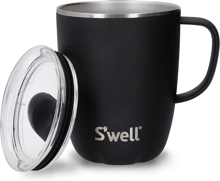 Swell Becher mit Henkel, Schwarz Onyx, 350ml. Vakuumisolierter Edelstahl-Reisebecher mit Griff, Reis