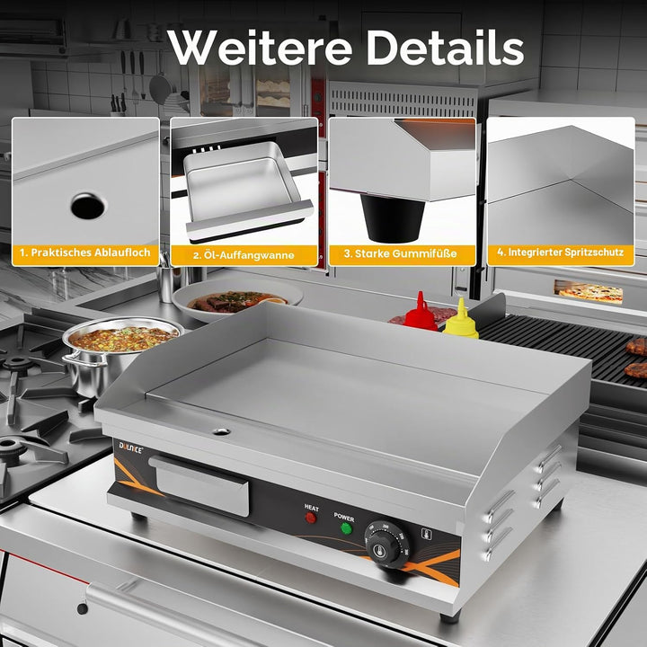 DULNICE Grillplatte Elektrisch Tischgrill Edelstahl, Elektrische Grillplatte 3000W, 50-300°C Kommerz